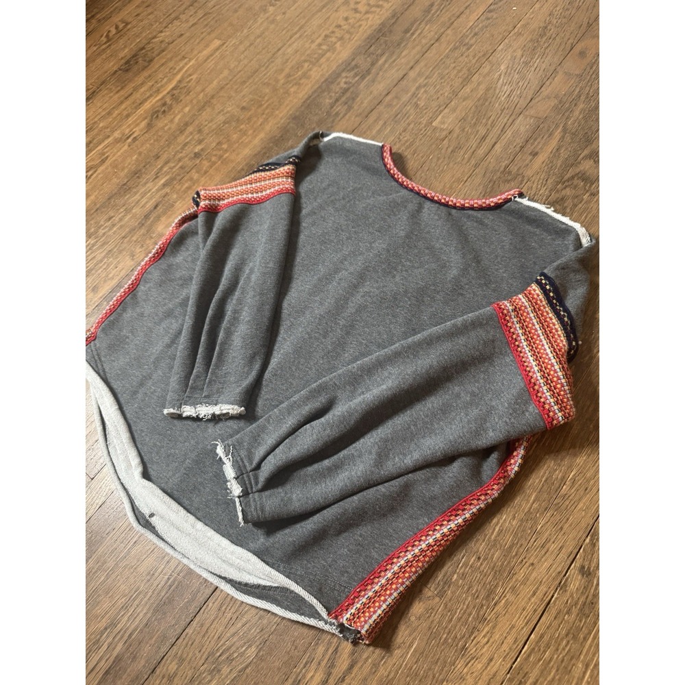 Natural Life Women's S/M Gray Knit Pullover Sweater Multicolor Trim